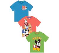 Disney 3er-Pack T-Shirts Jungen, T Shirt Kinder Jungen mit Mickey Mouse, Donald Duck, Goofy & Pluto, Kinderkleidung 128