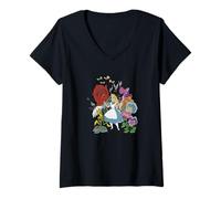 Disney Alice im Wunderland Alice in den Blumen T-Shirt mit V-Ausschnitt
