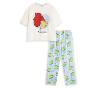 Disney Arielle, die Meerjungfrau - Kurzärmliges Pyjama-Set für Damen in Weiß, Blau und Gelb | Nachtwäsche mit Arielle-Flutz-Print | Nachtwäsche für die Entspannung zu Hause Merchandise