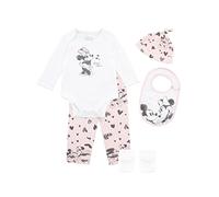 Disney Baby Mädchen Mickey und Minnie Mouse Bodysuit mit Hut und Latz Outfit 5-teiliges Set Rosa und Weiß 86