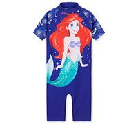 Disney Badeanzug Mädchen, Neoprenanzug Kurze Ärmel, Kurze Hose & Reißverschluss - Mädchen Geschenke (Blau Arielle, 3-4 Jahre)