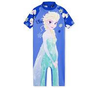 Disney Badeanzug Mädchen, Neoprenanzug Kurze Ärmel, Kurze Hose & Reißverschluss - Mädchen Geschenke (Blau ELSA, 5-6 Jahre)
