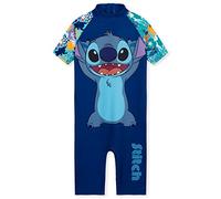 Disney Badeanzug Mädchen, Neoprenanzug Kurze Ärmel, Kurze Hose & Reißverschluss - Mädchen Geschenke (Dunkelblau Stitch, 7-8 Jahre)