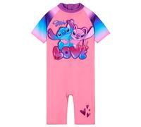 Disney Badeanzug Mädchen, Neoprenanzug Kurze Ärmel, Kurze Hose & Reißverschluss - Mädchen Geschenke (Rosa Stitch/Angel, 11-12 Jahre)