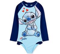 Disney Badeanzug Mädchen, Schwimmanzug mit Langen Ärmeln & Reißverschluss - Geschenke für Mädchen (Hellblau Stitch, 11-12 Jahre)