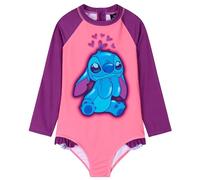 Disney Badeanzug Mädchen, Schwimmanzug mit Langen Ärmeln & Reißverschluss - Geschenke für Mädchen (Rosa Stitch, 9-10 Jahre)