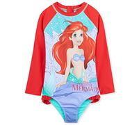 Disney Badeanzug Mädchen, Schwimmanzug mit Langen Ärmeln & Reißverschluss - Geschenke für Mädchen (Rot Arielle, 2-3 Jahre)