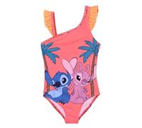 Disney Badeanzug mit Stitch und Angel für Mädchen, mit asymmetrischen Trägern und Rüschen, gelb, 6 Jahre
