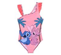 Disney Badeanzug mit Stitch und Angel für Mädchen, mit asymmetrischen Trägern und Rüschen, Rosa, 4 Jahre