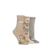 Disney Bambi Damen Socken Geschenkbox - 3 Paar Baumwoll Crew Socken, Weich Atmungsaktiv Charakter Socken, Bequemes Alltagsgeschenk für Fans - Größe 37-42 Multi