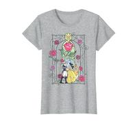 Disney Beauty And The Beast Belle And Beast Stained Glass T-Shirt, Damen, Grau Meliert, M