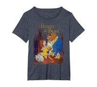 Disney Beauty And The Beast Distressed Vintage Group Shot T-Shirt, Damen Große Größen, Blau Meliert, 1X