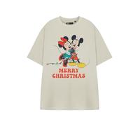 Disney Beigefarbenes Kurzarm-T-Shirt für Damen, mit Mickey-Maus- und Minnie-Maus-Grafik-T-Shirt, Weihnachten, Urlaub, Rundhalsausschnitt, Cartoon-Thema, Bekleidung für Frauen, hellbeige, 3XL