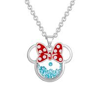 Disney Birthstone Damen- und Mädchenschmuck, Minnie Mouse, versilbert, März, Aquamarin, hellblau, Swarovski-Zirkonia, Shaker mit Anhänger, 45,7 cm + 5,1 cm Verlängerung, Kristall, Zirkonia