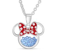 Disney Birthstone Women and Girls Jewelry Minnie Mouse Silver Plated Shaker Pendant Necklace, 18+2" Extender Mickey's 90th Birthday Anniversary