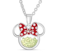 Disney Birthstone Women and Girls Jewelry Minnie Mouse Silver Plated Shaker Pendant Necklace, 18+2" Extender Mickey's 90th Birthday Anniversary