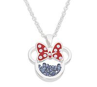 Disney Birthstone Women and Girls Jewelry Minnie Mouse Silver Plated Shaker Pendant Necklace, 18+2" Extender Mickey's 90th Birthday Anniversary