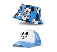 Disney Blaues Micky Maus Fischerhut- und Mützen-Set | Zweier-Pack grafische Hüte für Jungen | Lässige Sonnenschutzbekleidung | Atmungsaktive Netzkappe und klassischer Fischerhut