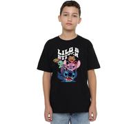 Disney Boy's Lilo & Stitch Character Montage Unisex Kids T-Shirt, Black, 7-8 Jahre