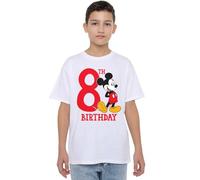 Disney Boy's Mickey Mouse 8th Birthday Unisex Kids T-Shirt, White, 7-8 Jahre