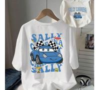 Disney brand summer dress Women's Sally Carrera Graphic Print Short Sleeve T-Shirt Casual Round Neck Top for Daily Wear, Cute Polyester T-Shirt