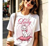 Disney brand summer women's dress Women's Cute Aristocats Marie Because I'm a Lady Cotton Short Sleeve Casual T-Shirt, Round Neck Regular Fit Top