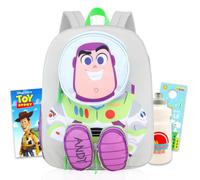 Disney Buzz Lightyear Rucksack für die Schule, Spielzeug-Story-Büchertasche | Große strapazierfähige Toy Story Schultasche mit 4 Reißverschlusstaschen plus Wasserflasche, Tattoos