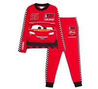 Disney Cars Kinder-Pyjama im Rennwagen-Look, mit Lightning McQueen-Motiv, langes Schlafanzug-Set, Nachtwäsche, Red, 116