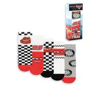 Disney Cars Lightning McQueen Jungen-Wadensocken in Rot, Schwarz, Weiß und Grau, 5er-Set | Alltagskleidung mit Streifen- und Karomuster | Kinder-Figurensocken Merch