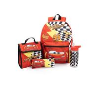 Disney Cars Lightning McQueen Rucksack-Set (rot, 4-teilig) | Schulrucksack für Jungen mit Lunchtasche, Federmäppchen und Trinkflasche Merchandise