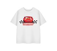 Disney Cars Lightning McQueen Weißes T-Shirt | Ziellinien-Grafik-T-Shirt mit Karierter Flagge für jüngere Jungen | Kurzärmliges Oberteil mit Rundhalsausschnitt | Cartoon-Charakter-Kleidung