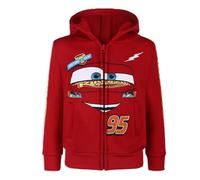 Disney Cars Lightning McQueen Zip Up Hoodie with Pockets for Boys, Front Zip Jacket, Red, Size 8