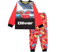 Disney Cars personalisierter Pyjama für Kinder, langärmeliger Winter-PJ, weich und bequem, Geschenk für Jungen, Lightning McQueen PJ-Set, Alter 5/6 - Rot