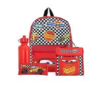 Disney Cars Rucksack-Set 4-Teilig | Lightning McQueen Tasche, Federmäppchen, Wasserflasche Und Lunchtasche | Kinderrucksäcke Für Schule Und Abenteuer | Offizielles Auto-Merchandise