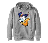 Disney Characters Donald Pattern Face Boy's Hooded Pullover Fleece, Athletic Heather, Small