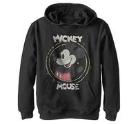 Disney Characters Happy Mickey Boy's Hooded Pullover Fleece, Black, Small
