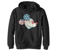 Disney Characters Mickey Americana Flag Fill Boy's Hooded Pullover Fleece, Black, Small