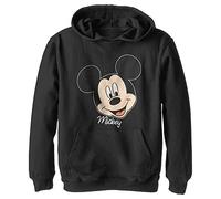 Disney Characters Mickey Big Face Boy's Hooded Pullover Fleece, Black, Small