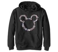 Disney Characters Mickey Flowers Boy's Hooded Pullover Fleece, Black, Small