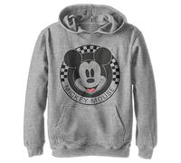 Disney Characters Mickey Mouse Checkered Boy's Hooded Pullover Fleece, Athletic Heather, Small