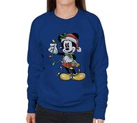 Disney Christmas Mickey Mouse Holding Xmas Lights Women's Sweatshirt