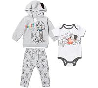 Disney Classics Mickey Mouse Winnie Puuh Baby Hoodie Body und Hose, 3-teiliges Outfit-Set für Neugeborene und Kleinkinder, Aufnäher, 0-3 Monate