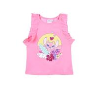 Disney Classics Tanktop mit Stitch, Rüschen und Blumenverzierungen, 100 % Baumwolle, für Mädchen, Rosa, 6 Jahre