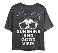 Disney Damen Characters Mickey Sunshine Mineral Wash Kurzarm Crop Tee T-Shirt, schwarz, Groß