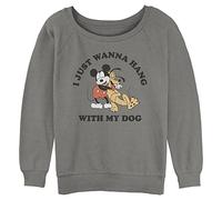Disney Damen Classic Mickey Dog Fill Lover Junior's Raglan Pullover with Coverstitch Fleece, Grau Heather, XL