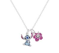 Disney Damen-Halskette aus 925er-Sterlingsilber, Lilo und Stich, Kristall-Blumen-Charm-Anhänger, verstellbar (45 cm)