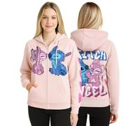 Disney Damen Kapuzenpullover mit Reißverschluss - Cars Lightning McQueen Lilo und Stitch Angel Fleece-Grafik-Sweatshirts für Damen (Größe S-3X), Stitch and Angel Pink, 2X