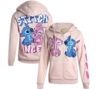 Disney Damen-Kapuzenpullover mit Reißverschluss - Cars Lightning McQueen Lilo und Stitch Marie, weiches Fleece, grafische Sweatshirts für Frauen, Babyrosa Stich, L