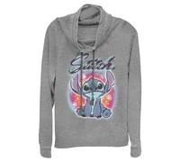 Disney Damen Lilo Pullover Stitch Airbrush Langarm Wasserfallkragen T-Shirt, Grau meliert, 4X-Groß