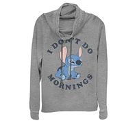 Disney Damen Lilo Stitch Mornings Women's Long Sleeve Cowl Neck Pullover T-Shirt, Grau meliert, S